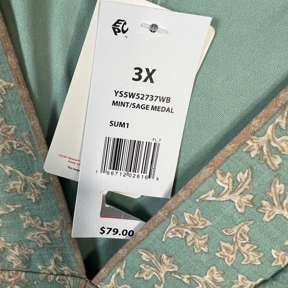 Lucky Brand Midi Dress Plus Size 3X Mint Sage Floral Tiered Boho Cottagecore NWT - Picture 4 of 10